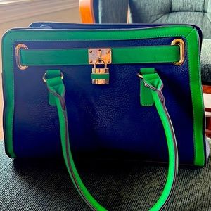 Navy with green trim handbag